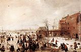 Town Canvas Paintings - A Scene on the Ice near a Town